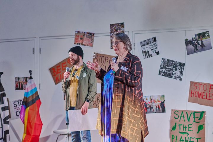 EbYT Coordinator Gavin Dent and Artistic Director Jo Carter welcome the young people to the ‘Open Your Ears!’ event (credit Shoib Ahmad)